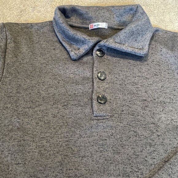 H2H Fleece Pullover Sweatshirt Men 2XL Gray Collared Buttons Outdoor Casual Dad - Picture 2 of 7